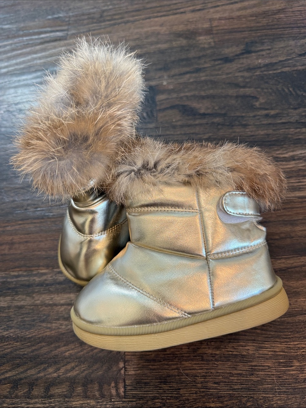 Kids Metallic Gold Faux Fur Winter Boots